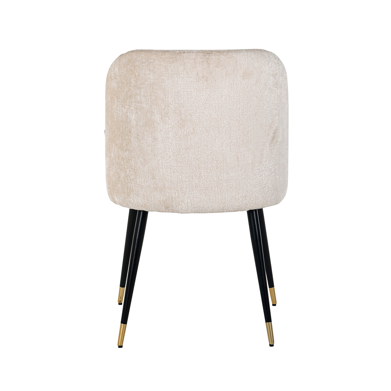 Contemporary dining chair in cream upholstery with black and gold legs