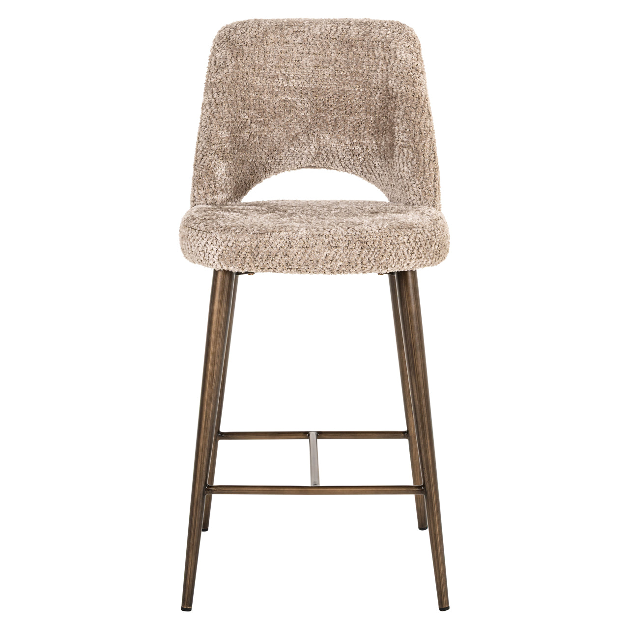 Luxury boucle taupe counter stool with gold legs 