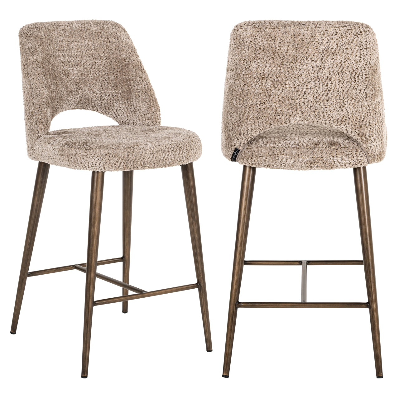 Luxury boucle taupe counter stool with gold legs 