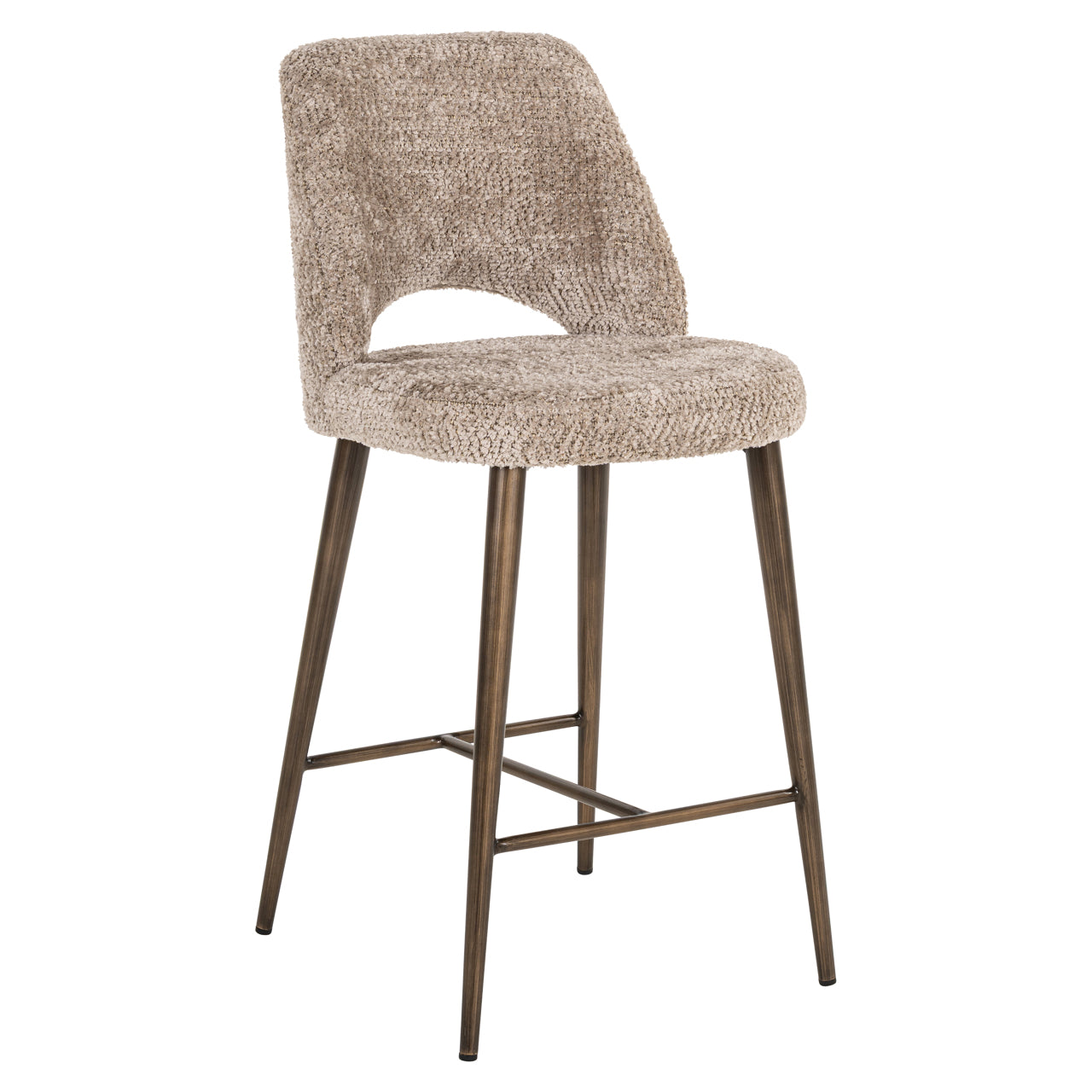 Luxury boucle taupe counter stool with gold legs 