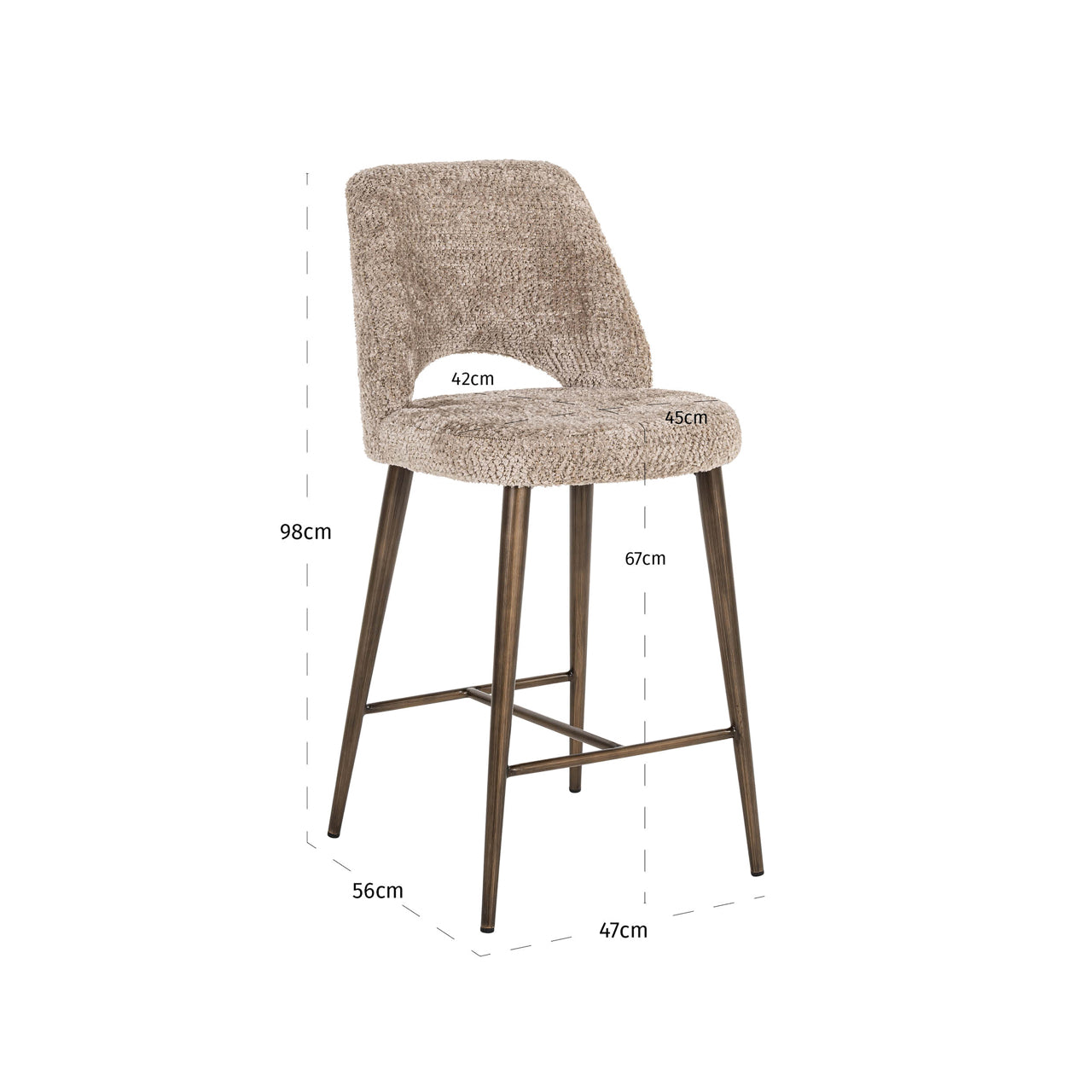 Luxury boucle taupe counter stool with gold legs 