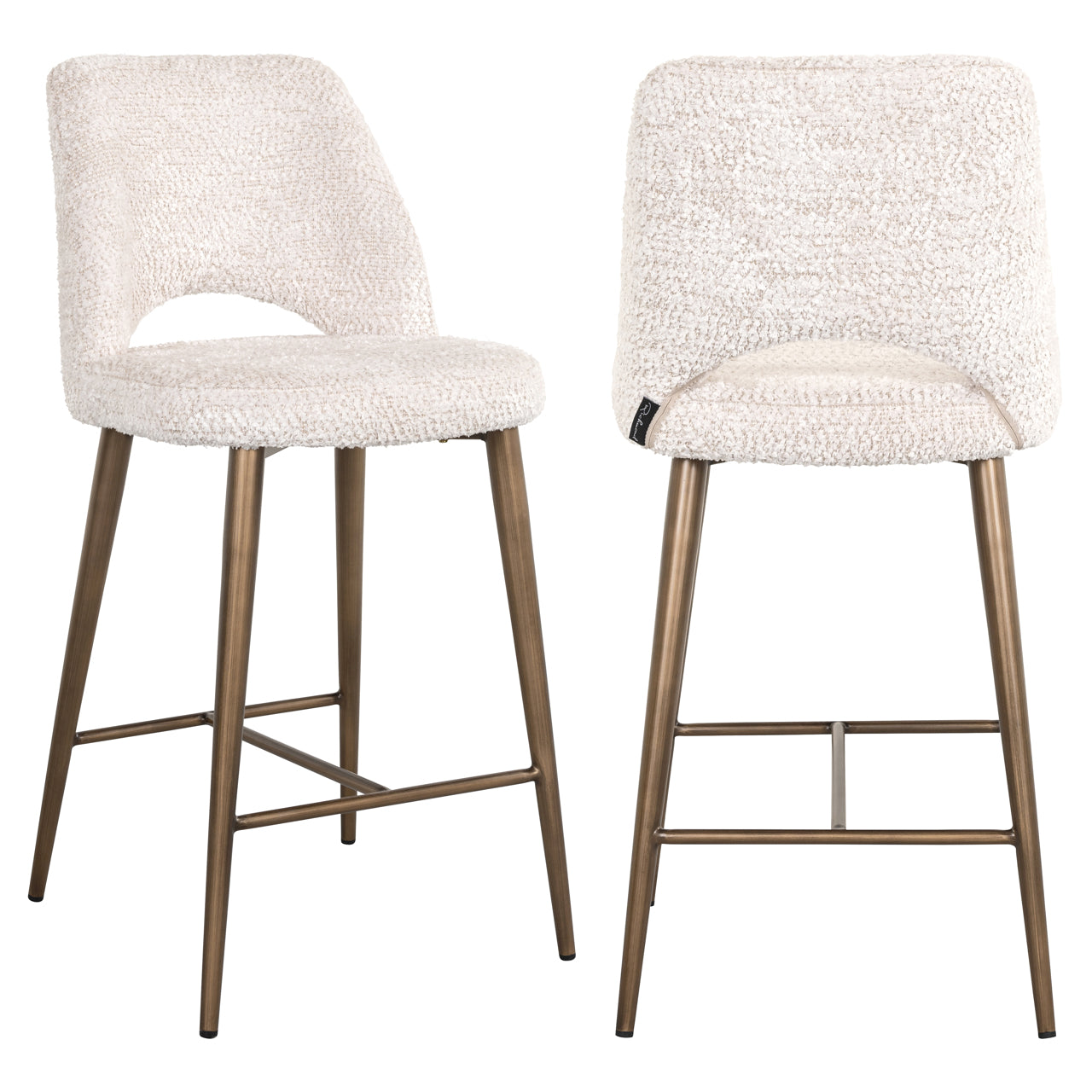 Cream bouclé counter stool with gold legs