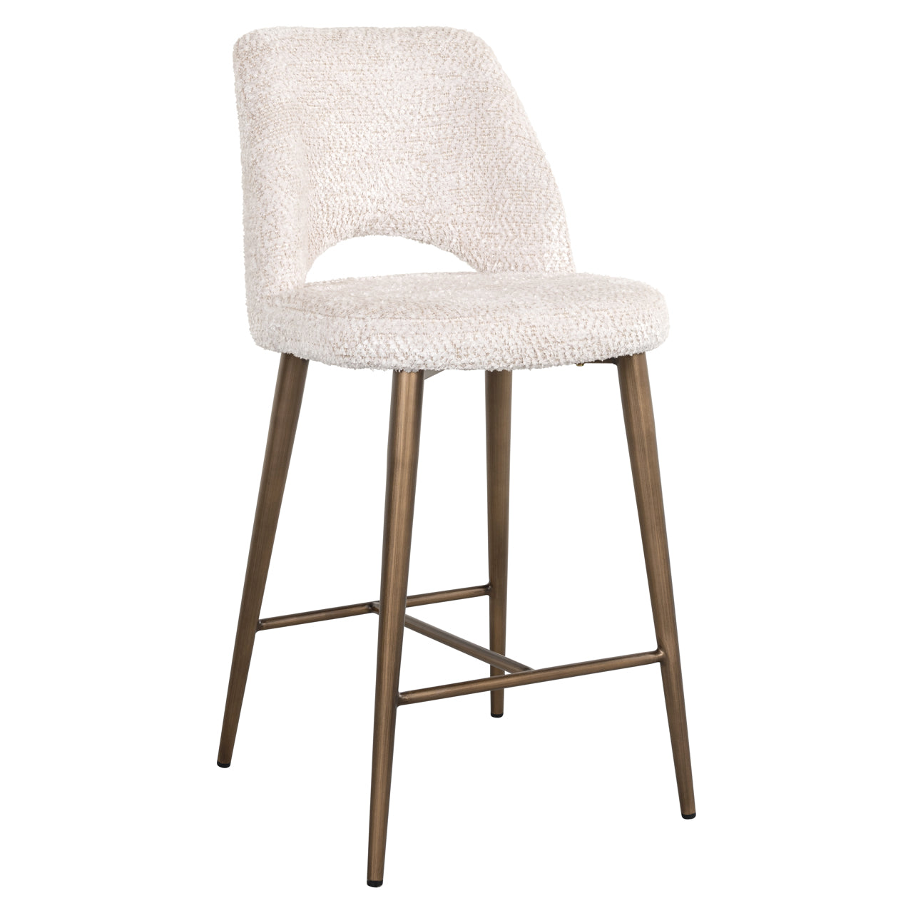 Cream bouclé counter stool with gold legs