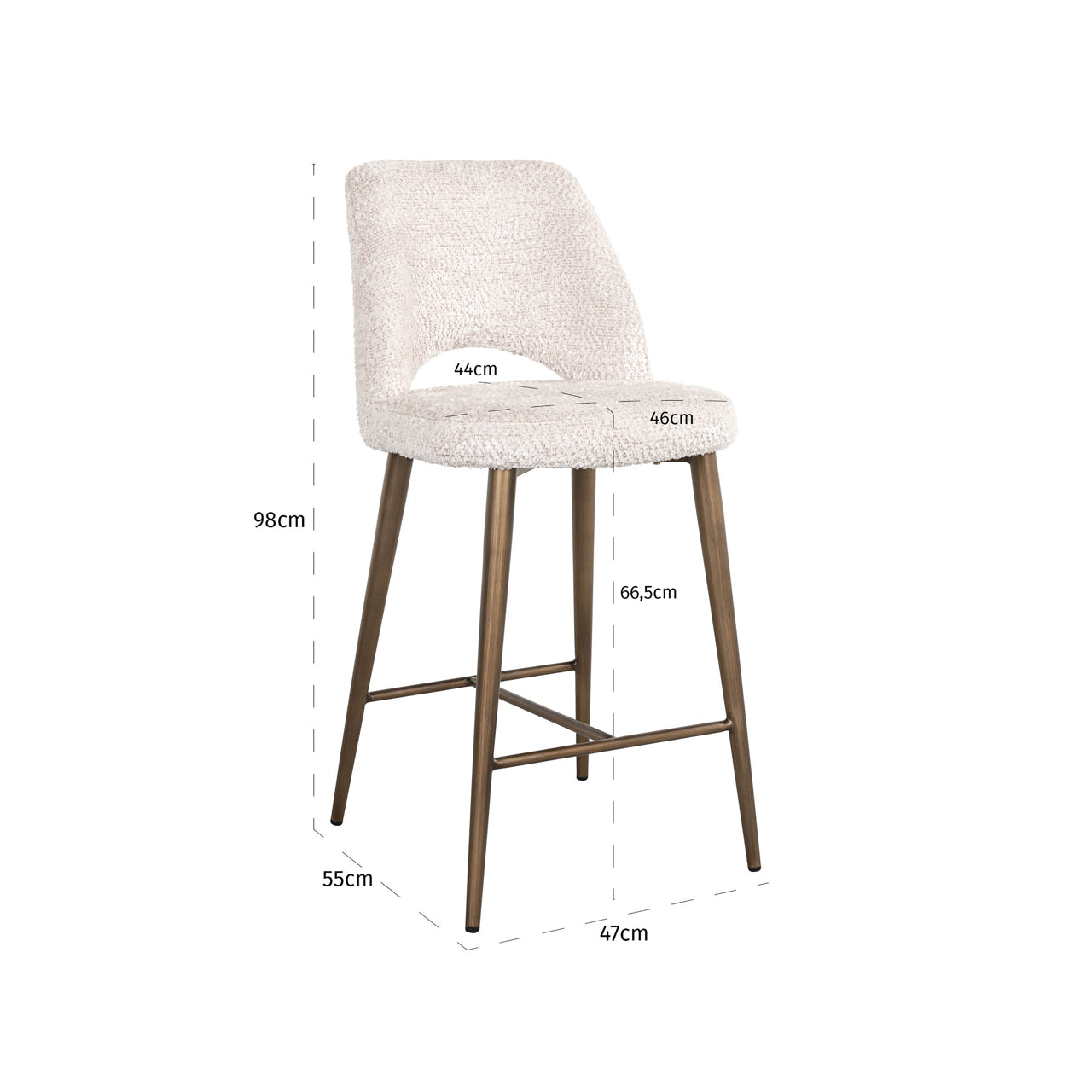 Cream bouclé counter stool with gold legs