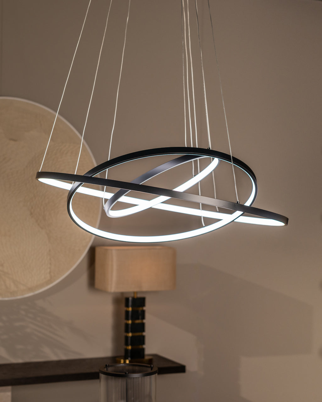 Amira black chandelier in modern aluminium design