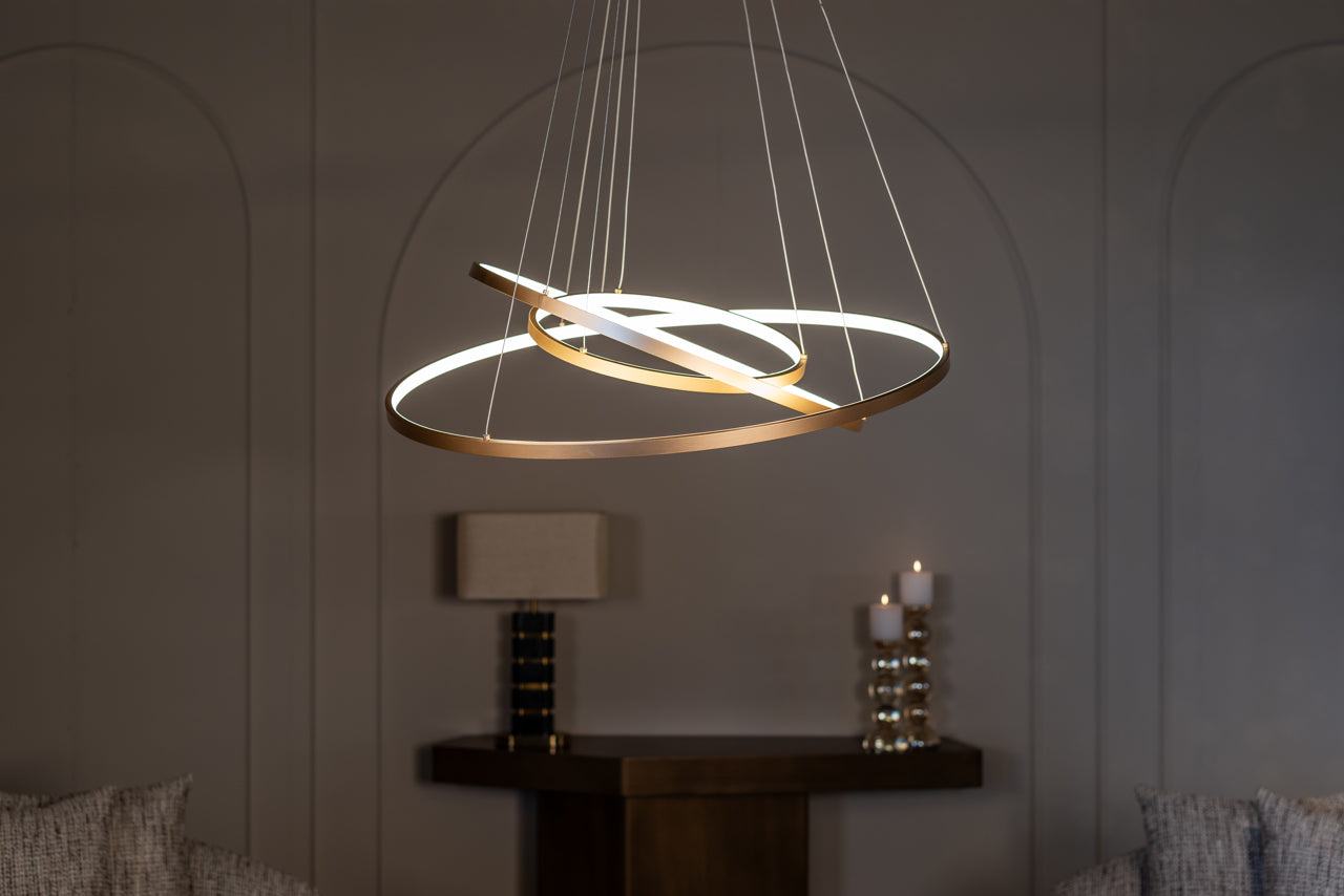 Amira gold chandelier in modern aluminium design