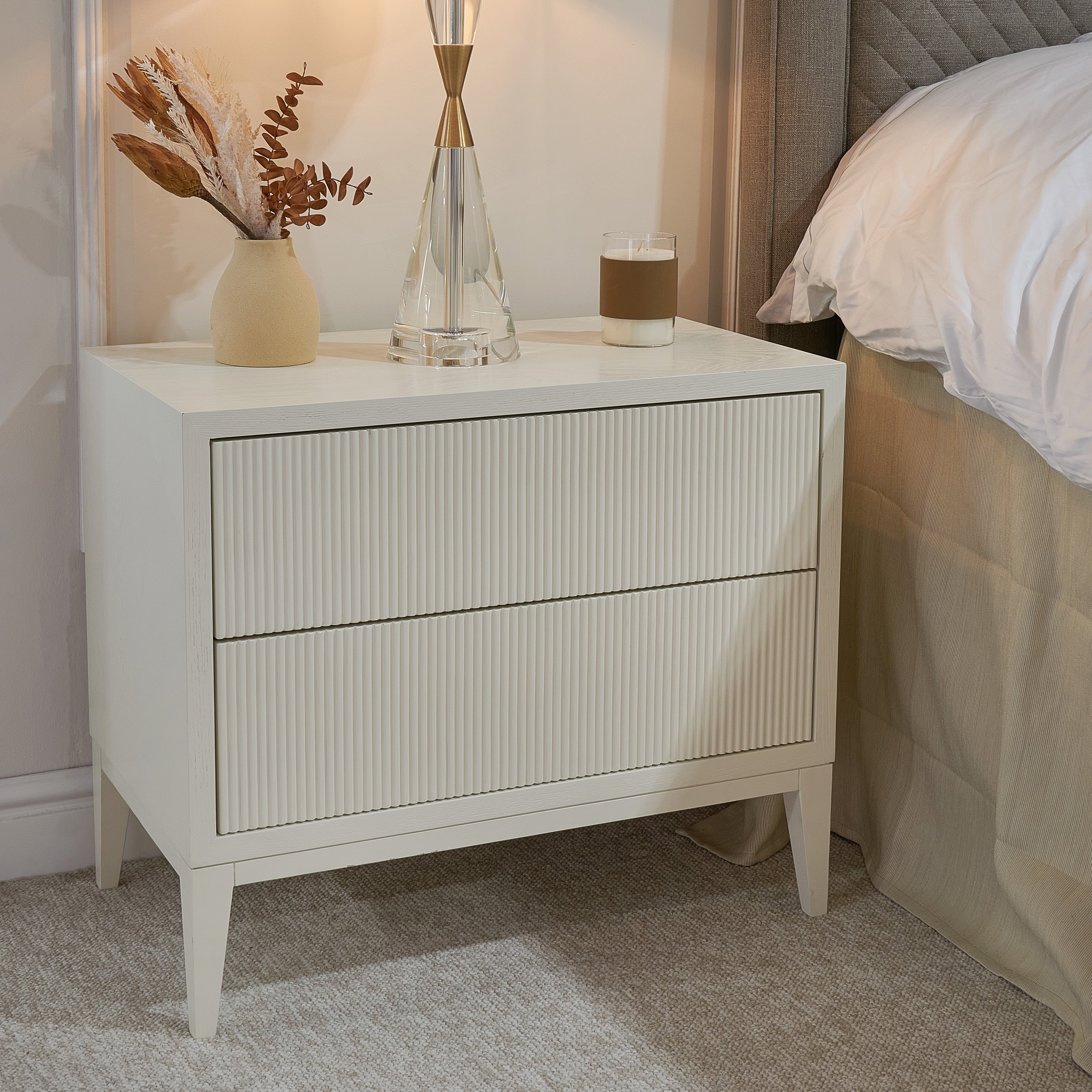 Valmont Wide Bedside Table in Stone Collection