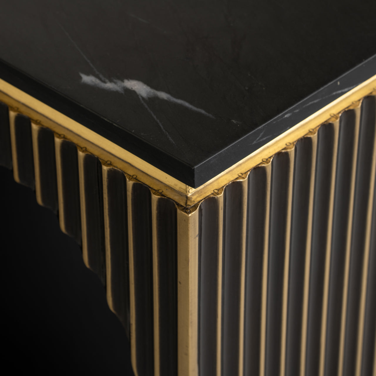 Les Arcs brass and marble console table with ribbed arch design