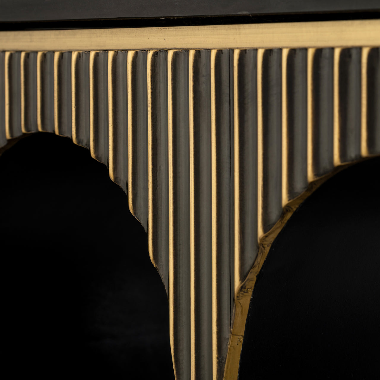 Les Arcs brass and marble console table with ribbed arch design