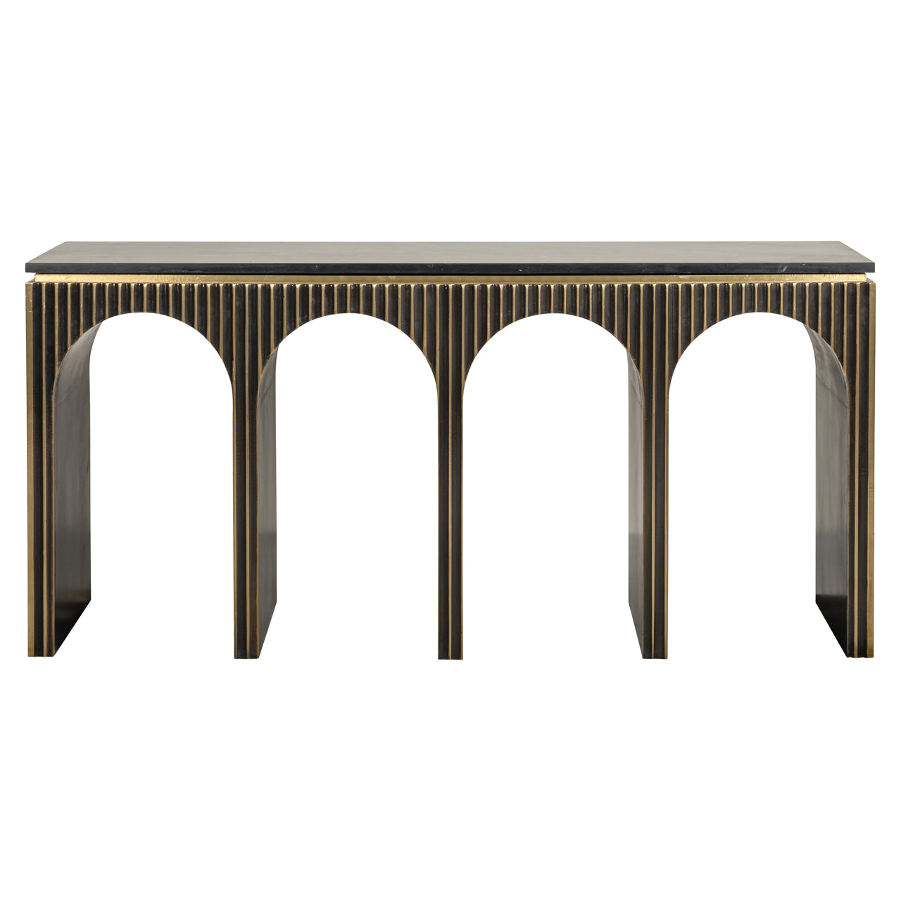 Les Arcs brass and marble console table with ribbed arch design