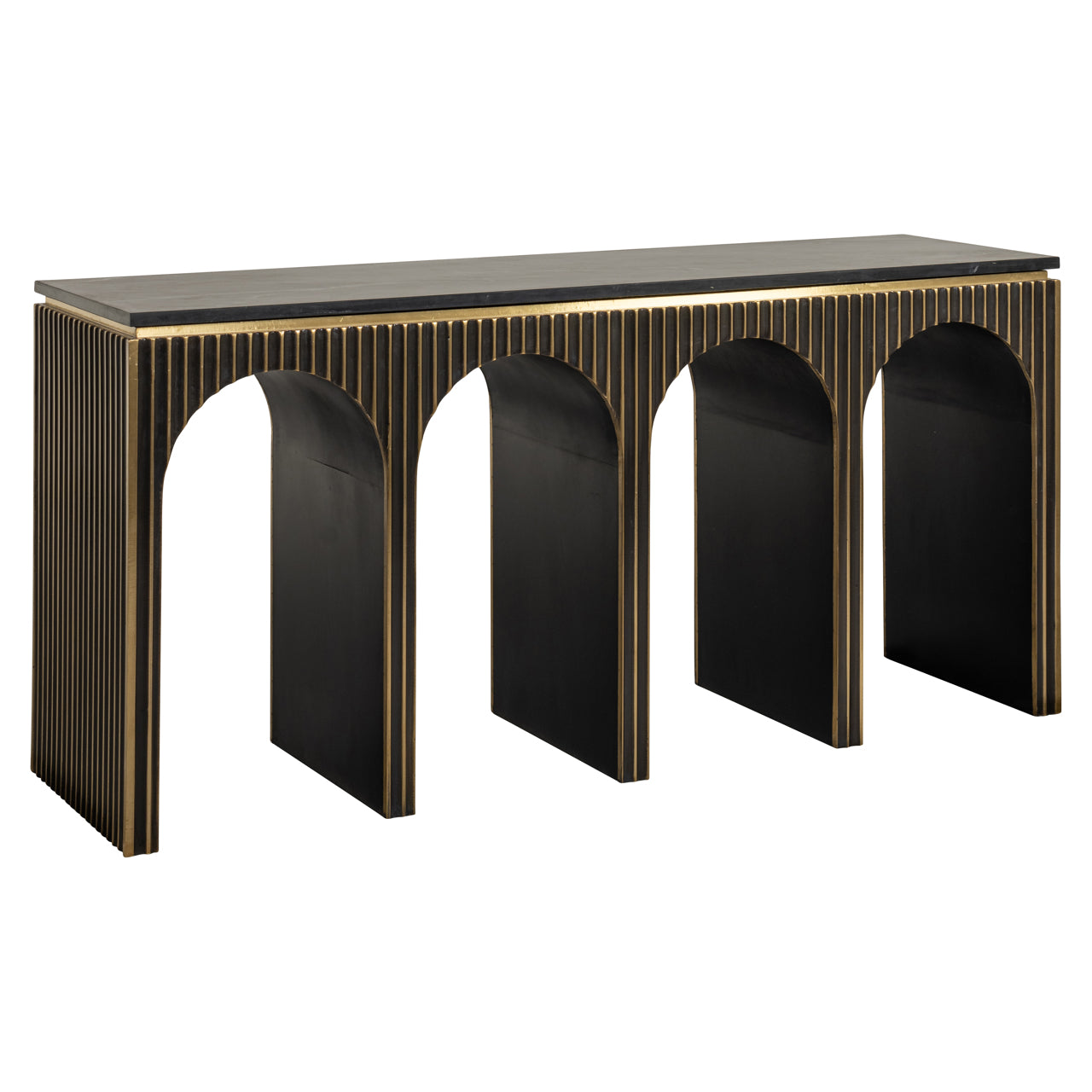 Les Arcs brass and marble console table with ribbed arch design