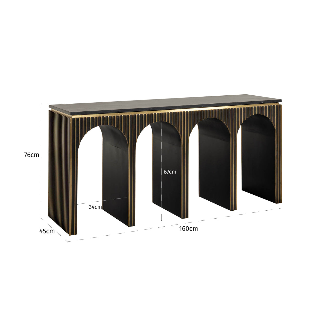 Les Arcs brass and marble console table with ribbed arch design