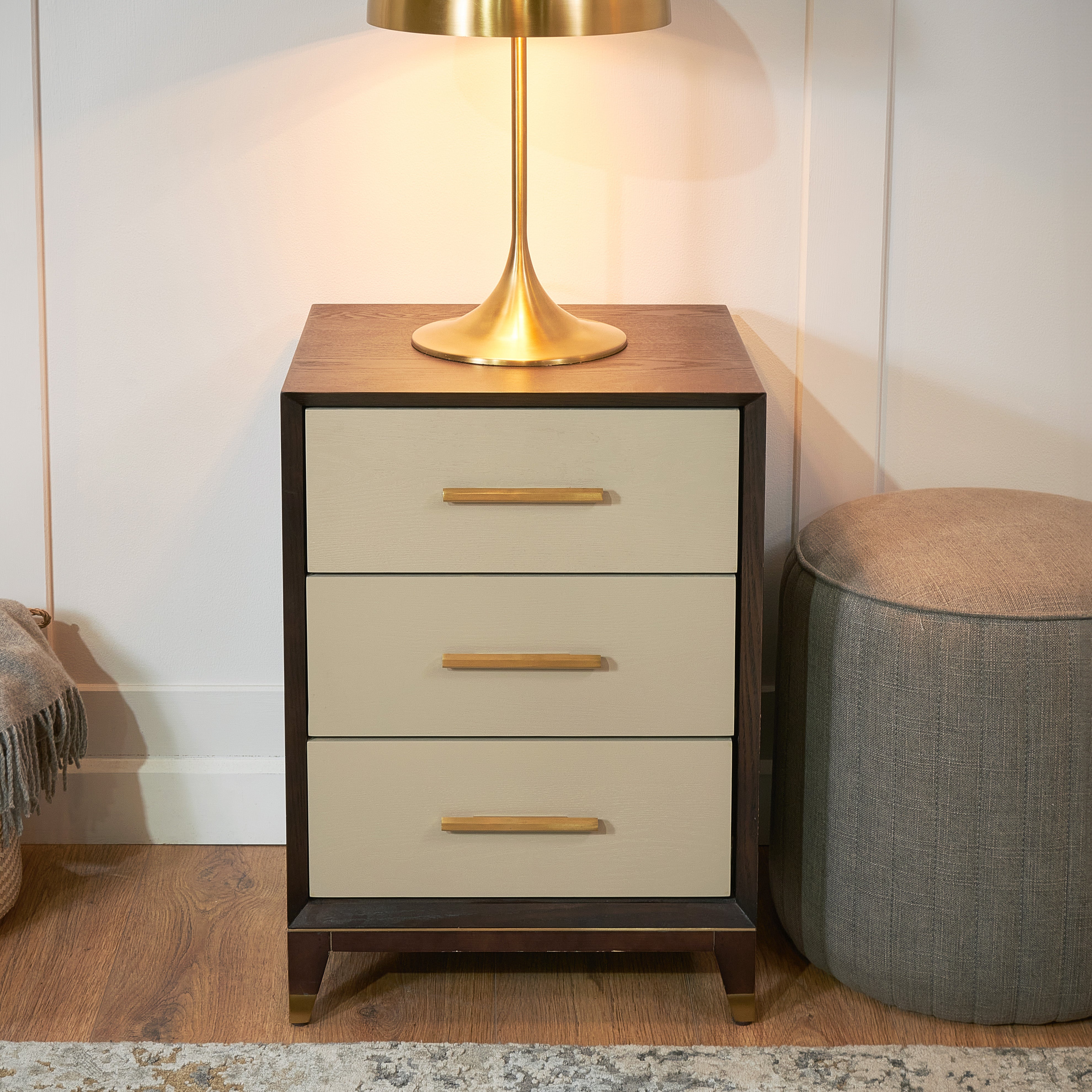 Luxury bedside table with wood and gold 