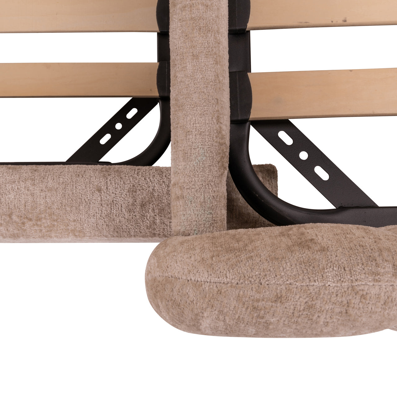 Beige scalloped upholstered bed frame