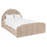 Beige scalloped upholstered bed frame