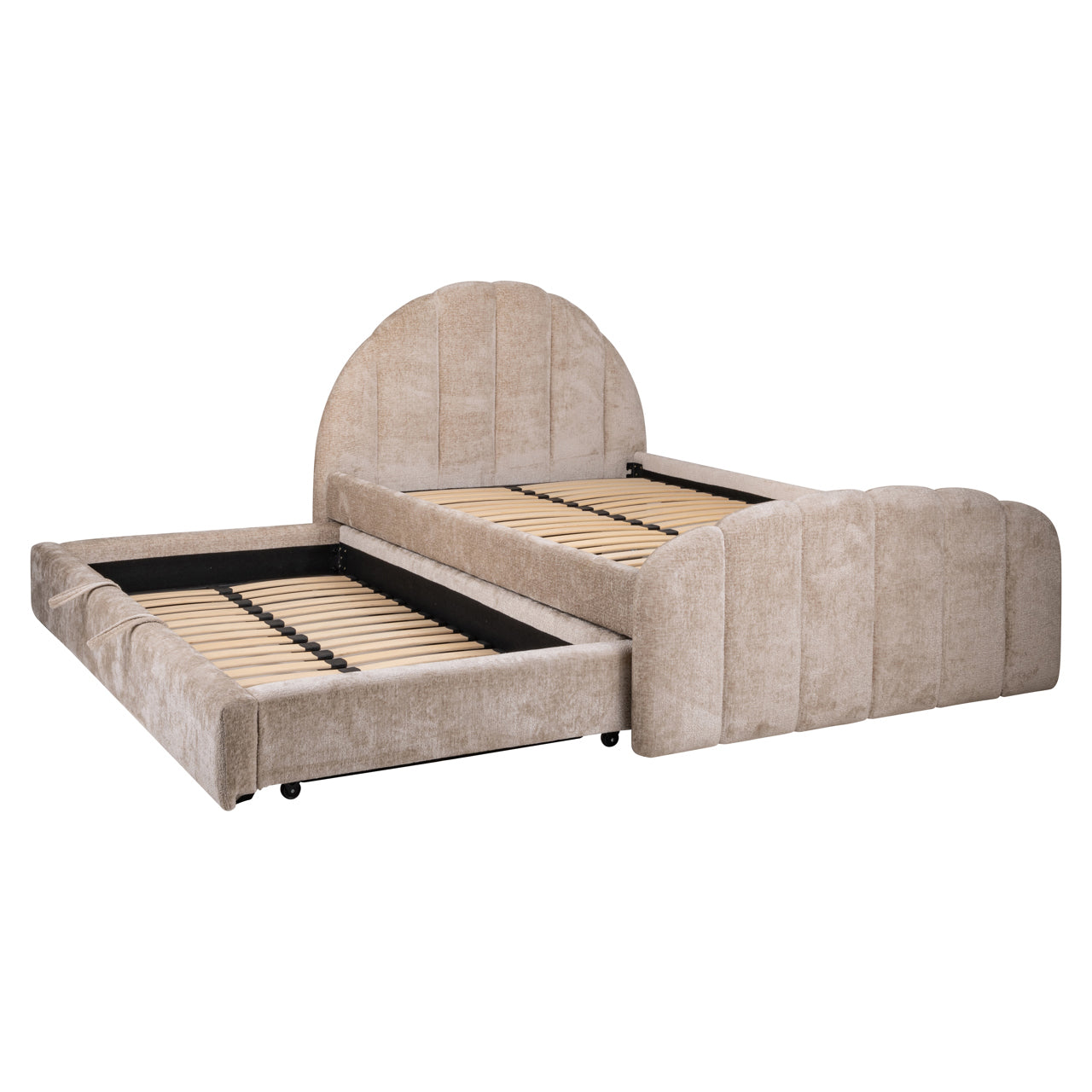 Beige scalloped upholstered bed frame