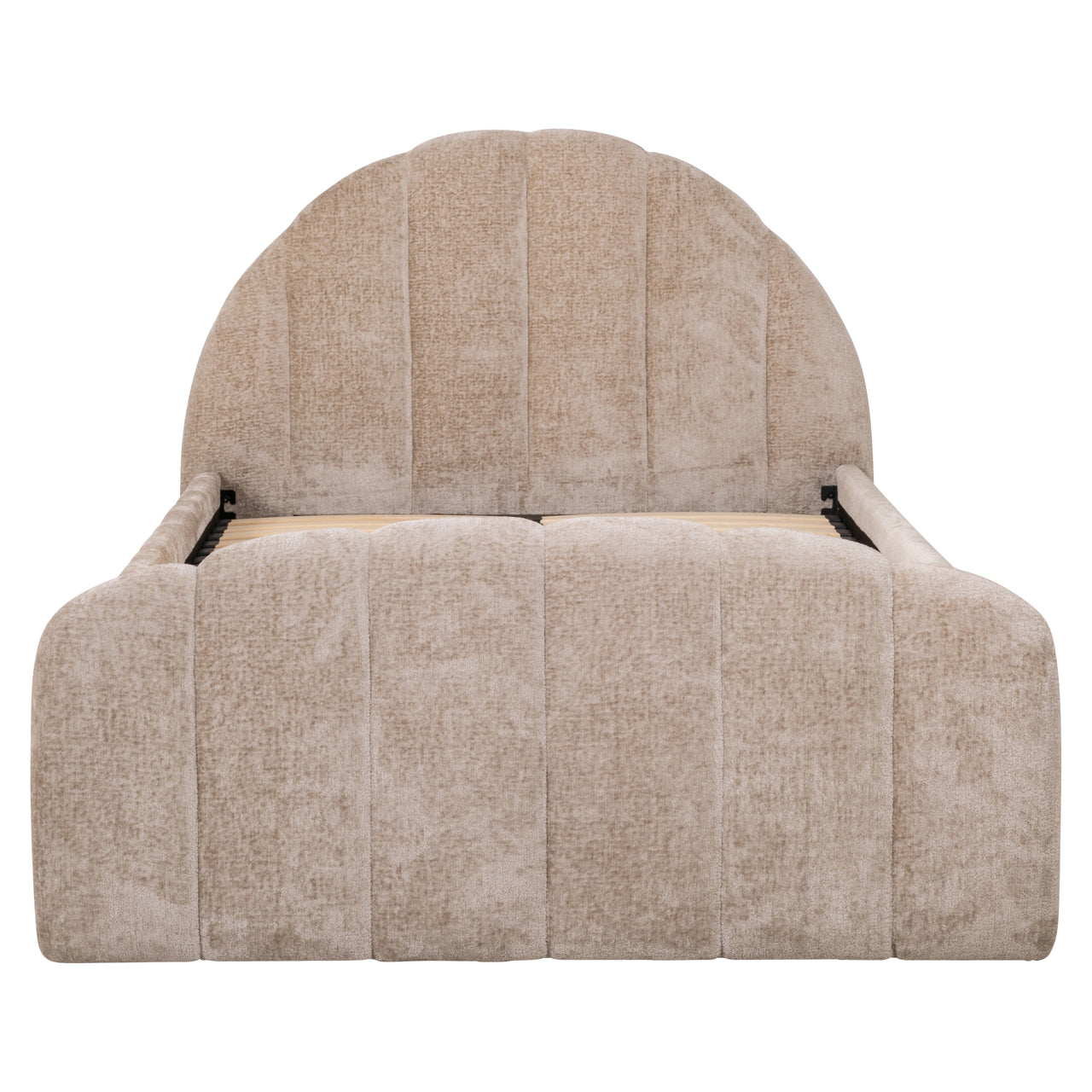 Beige scalloped upholstered bed frame