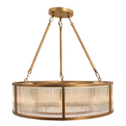 Antique brass ceiling light with ribbed glass shade