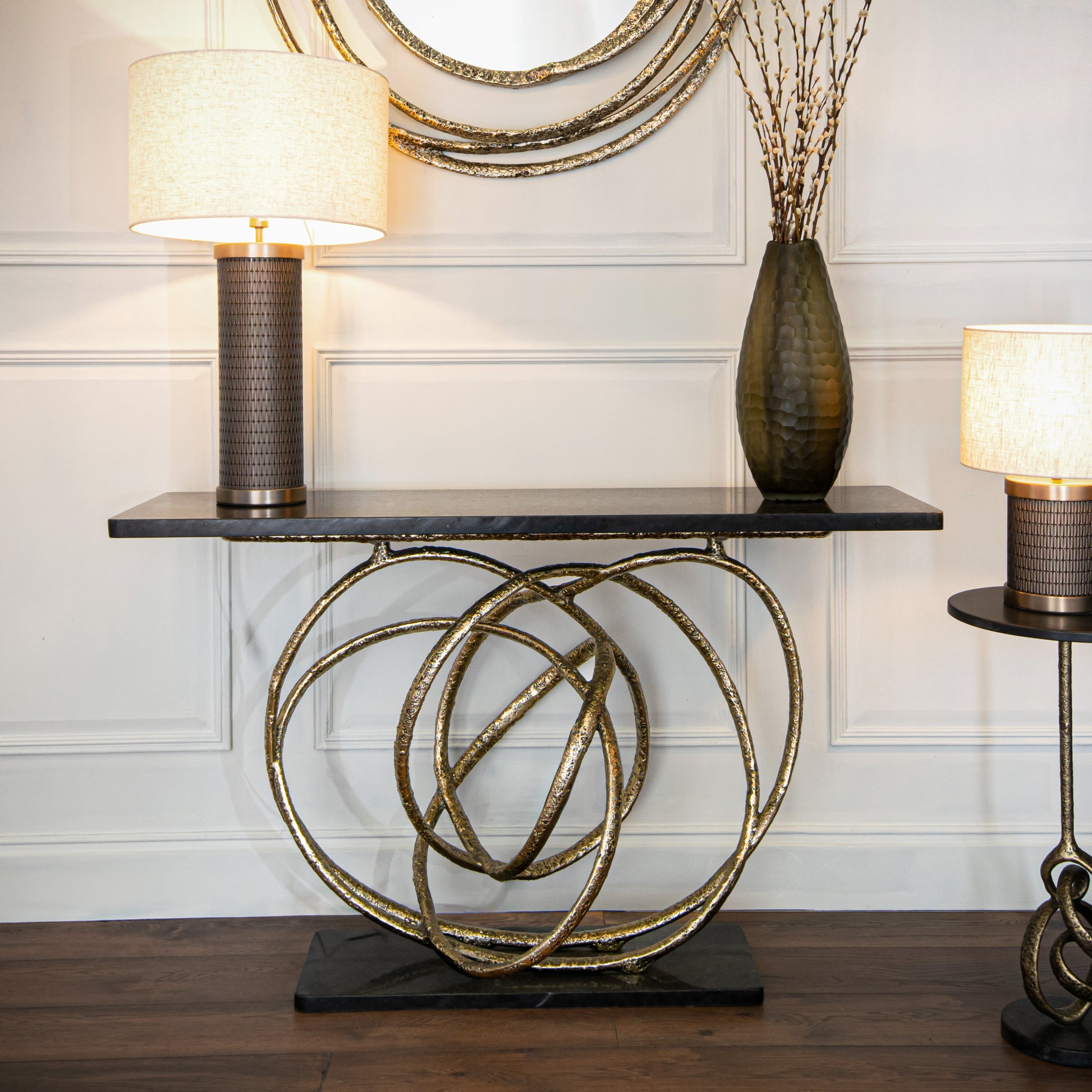 Antique brass and granite console table 
