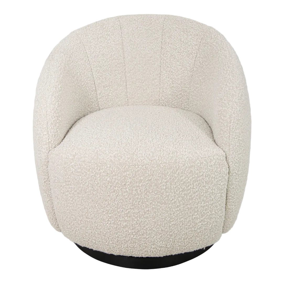 Cream boucle accent chair with curved back and black base