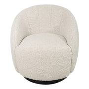 Cream boucle accent chair with curved back and black base