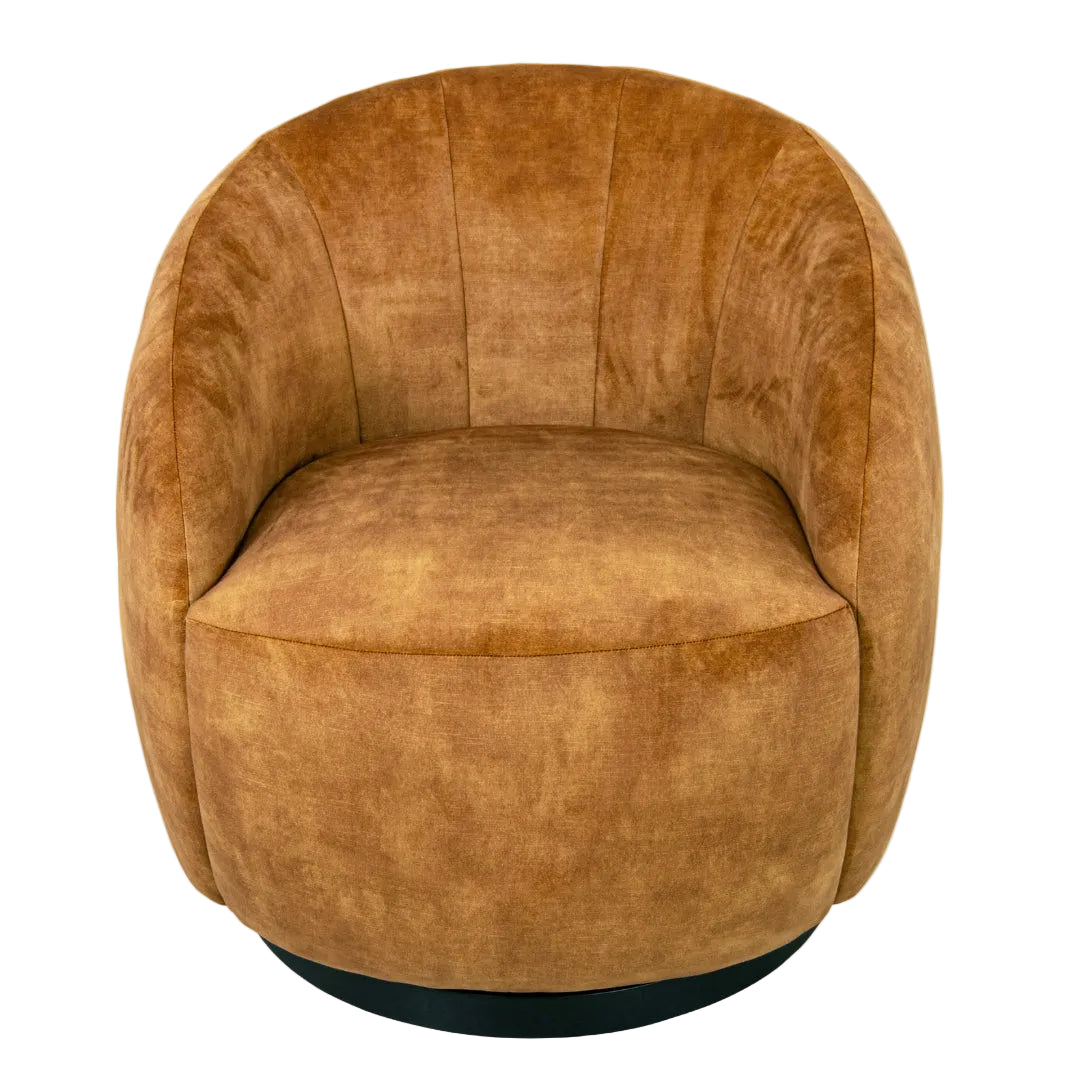 Upholstered velvet occasional chair with curved back