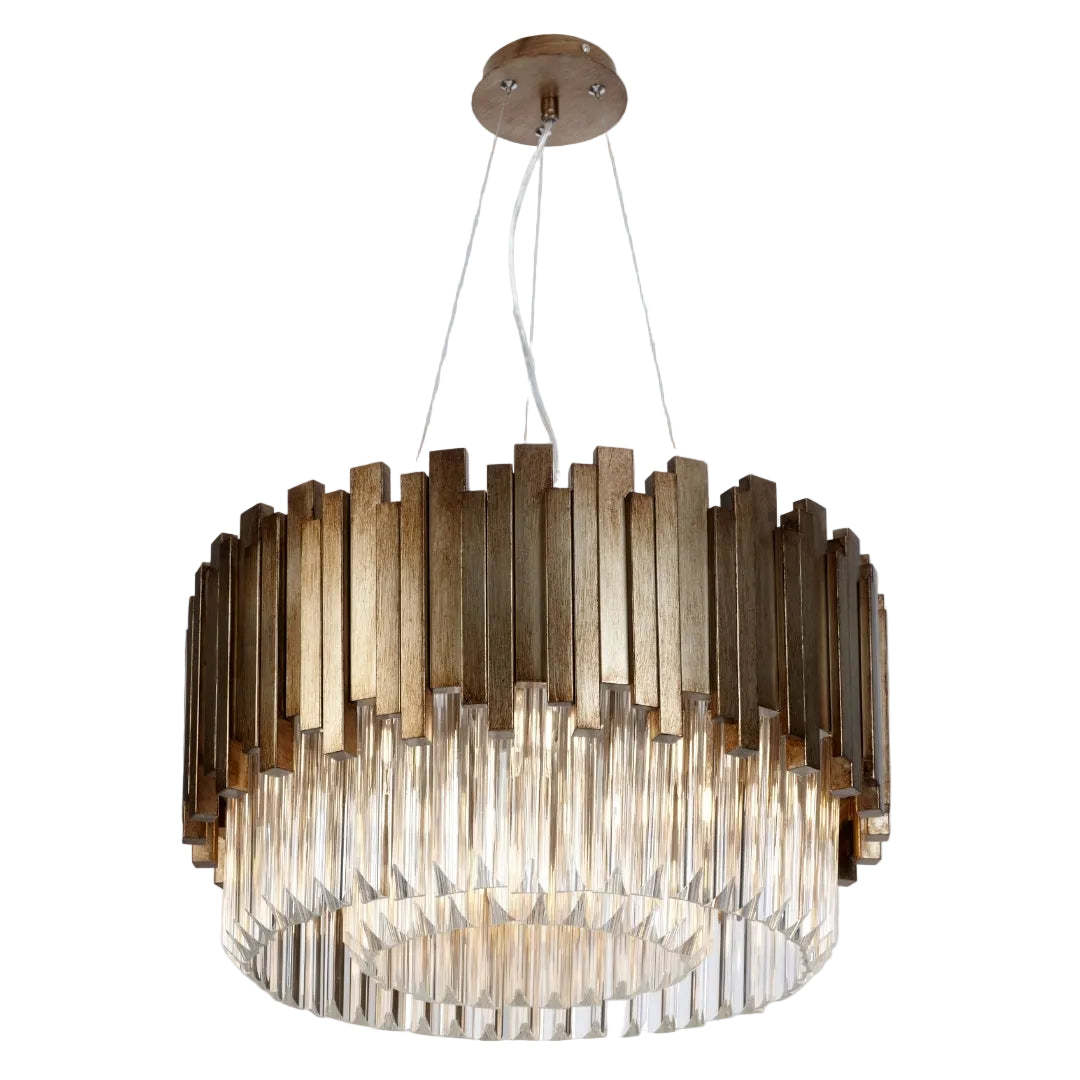 Gold chandelier pendant light with glass rods