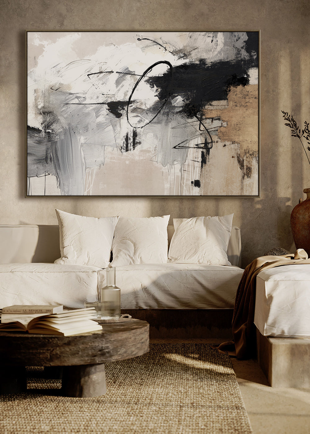 Large abstract brown, black and gold artwork