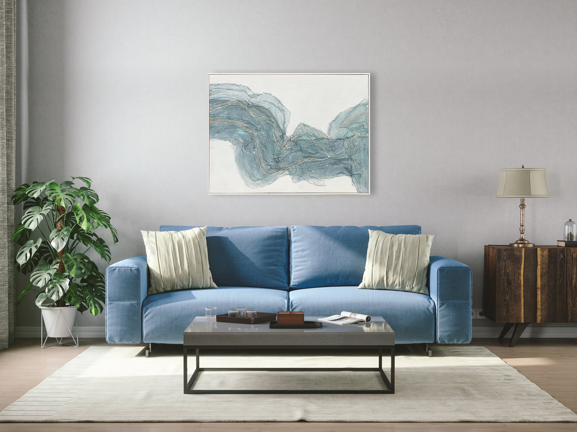 Blue oil on canvas artwork