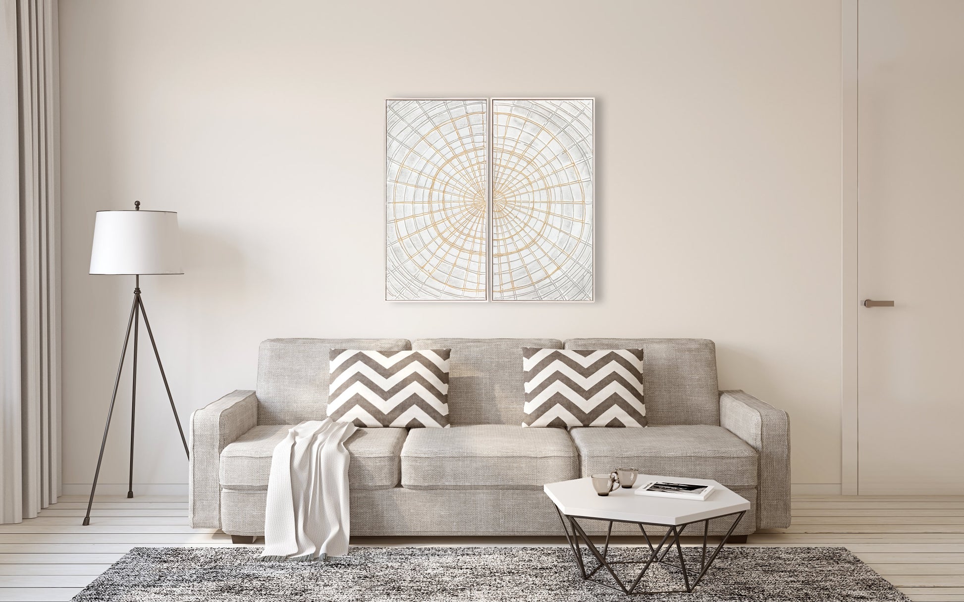 Light grey and gold abstract wall art