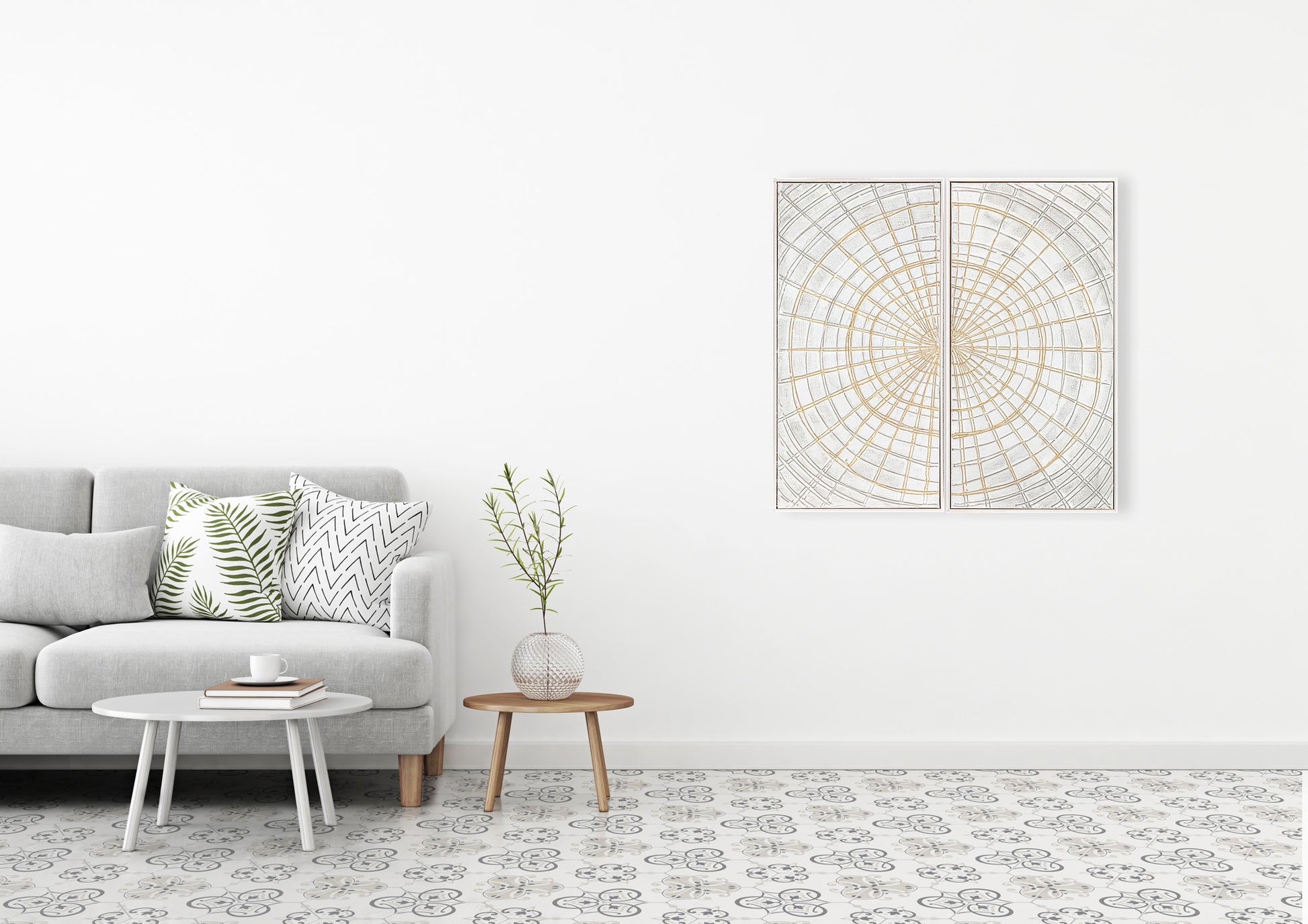 Light grey and gold abstract wall art
