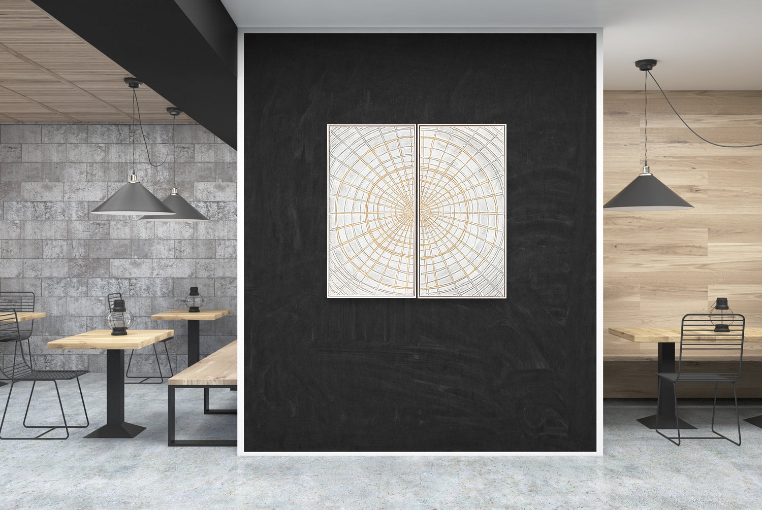 Light grey and gold abstract wall art