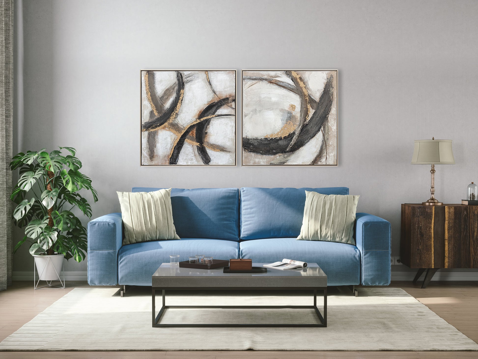 Black and gold abstract oil on canvas