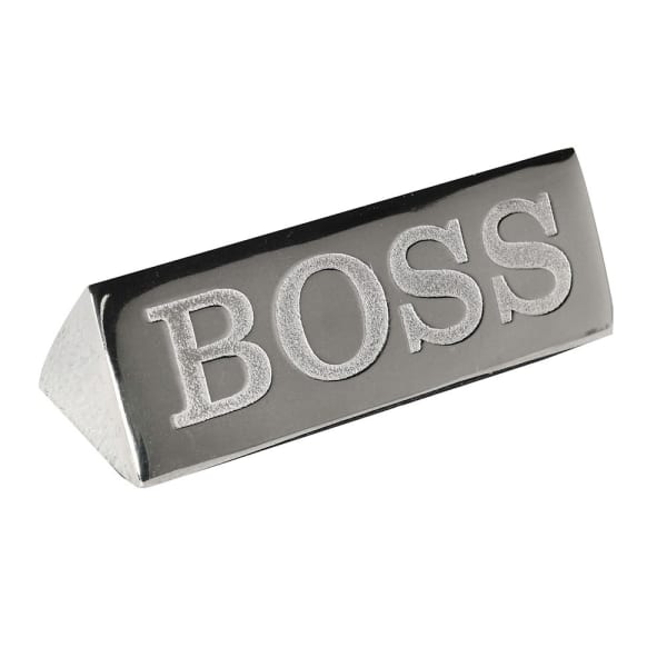 Aluminium BOSS Paperweight desk sign 
