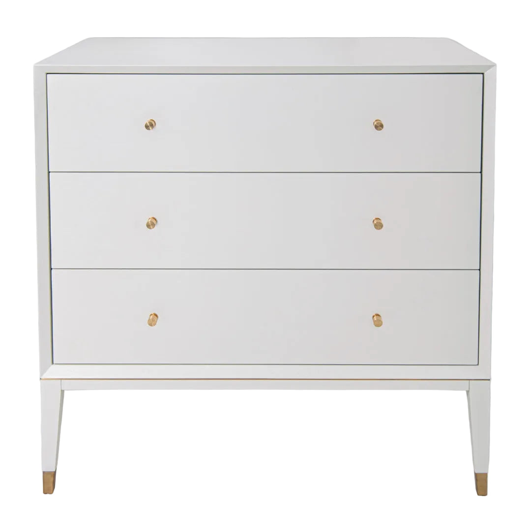 Modern white three drawer chest for bedroom storage