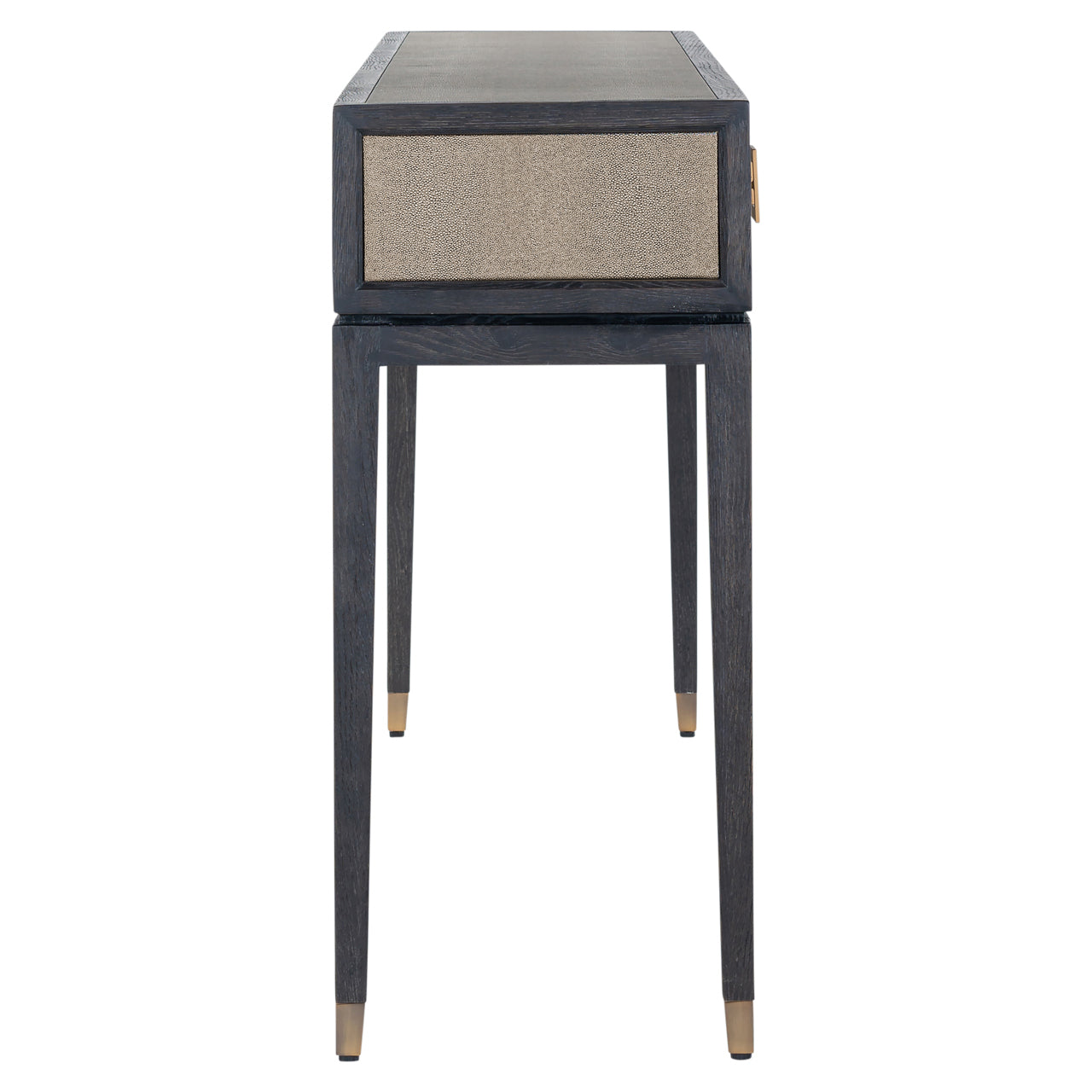 Shagreen and wood console table with drawers and gold handles