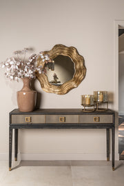 Shagreen and wood console table with drawers and gold handles