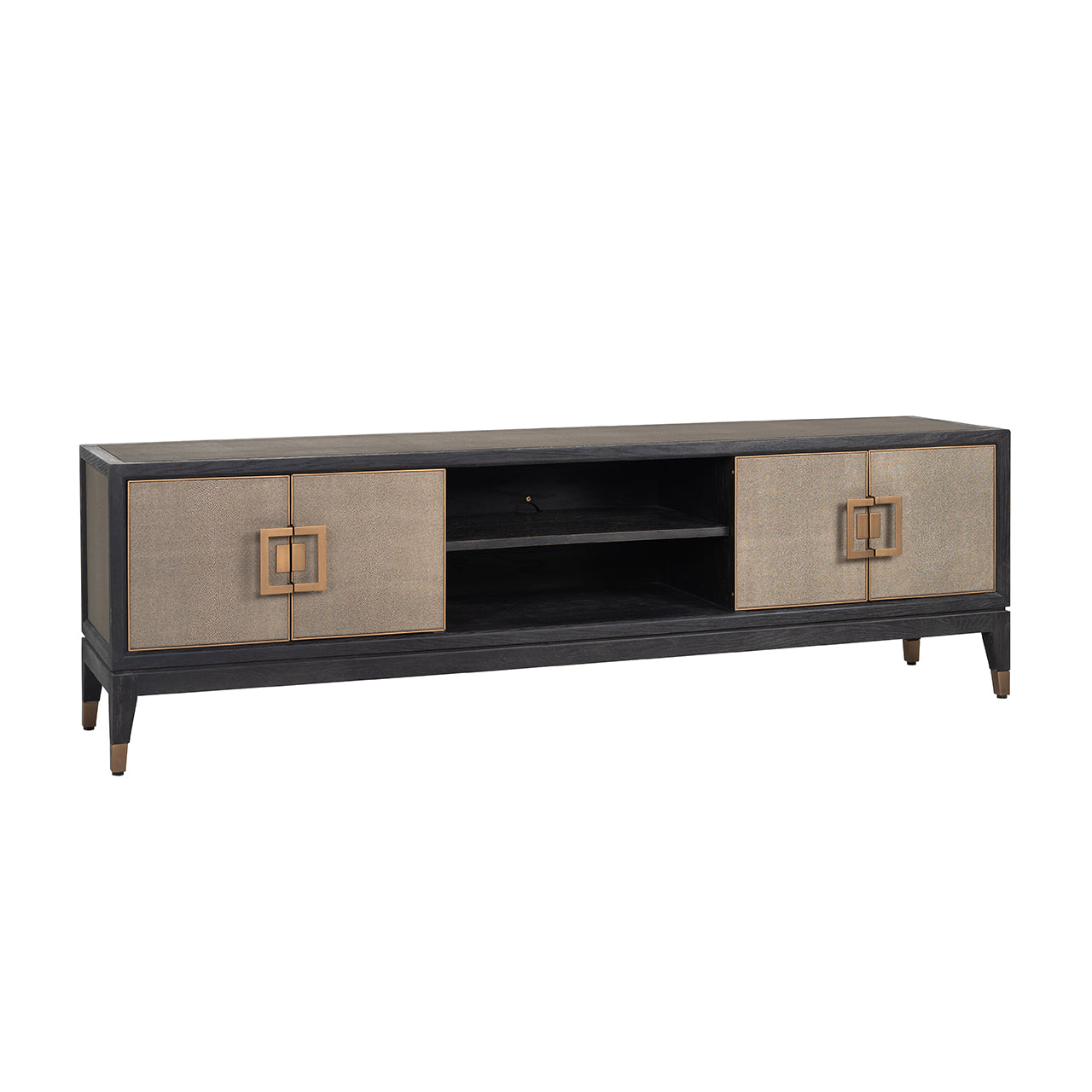Shagreen Media Unit with drawers and Brass