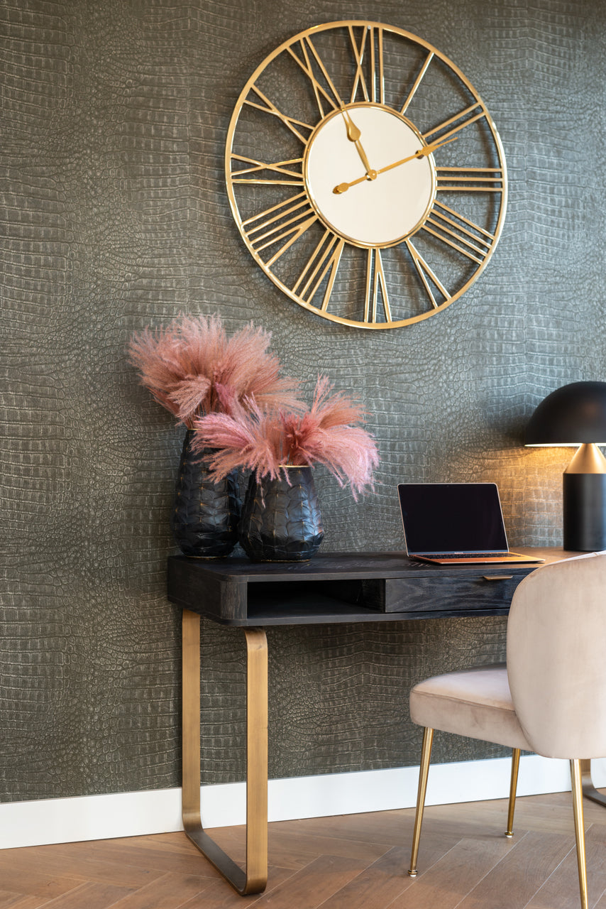 Blackbone brass desk with black oak veneer, metal frame and single drawer