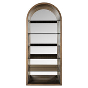 brushed gold cabinet with arched glass design for modern interiors