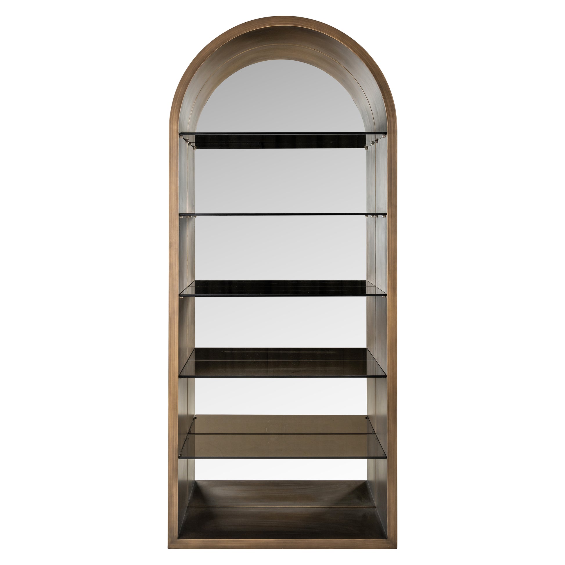 brushed gold cabinet with arched glass design for modern interiors
