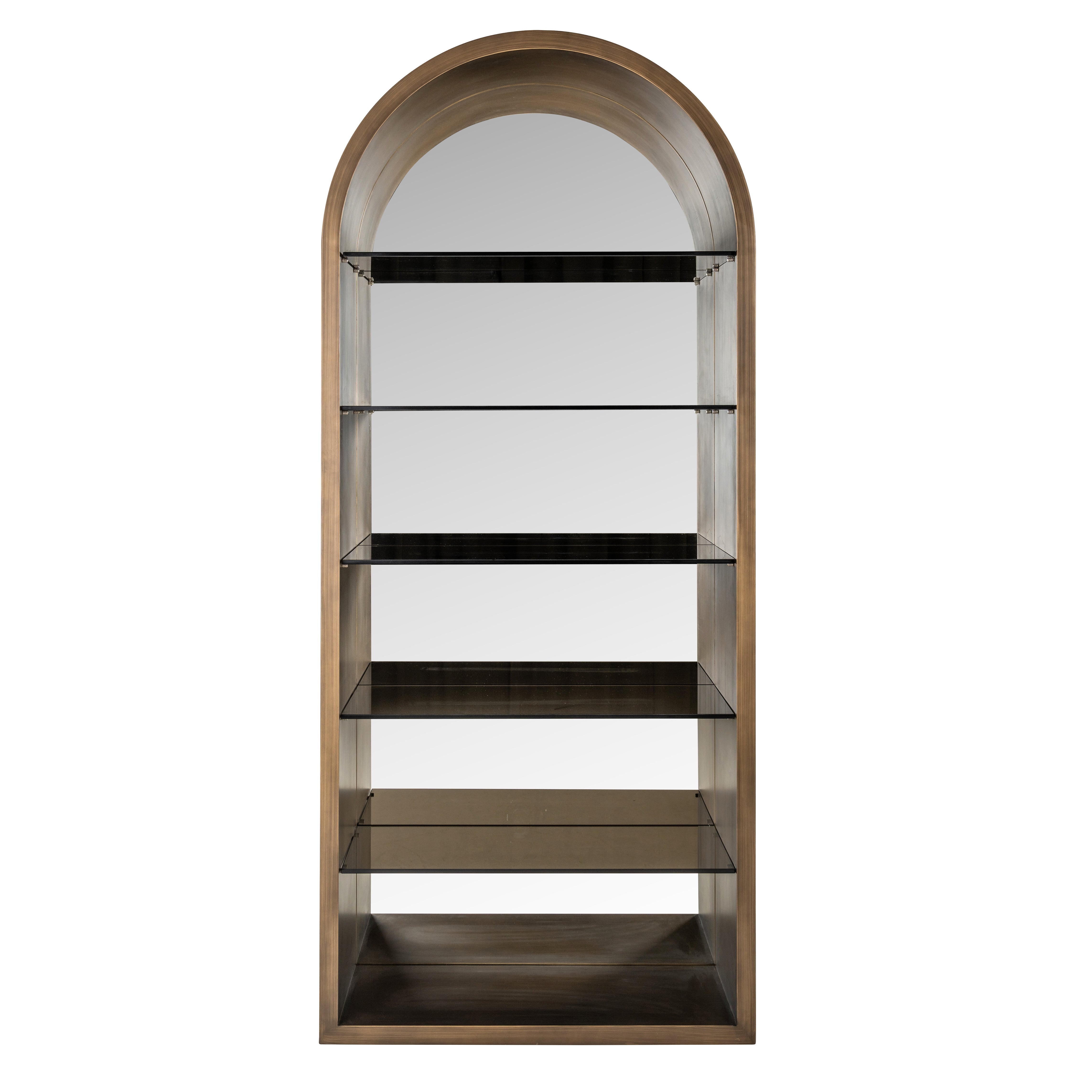 brushed gold cabinet with arched glass design for modern interiors