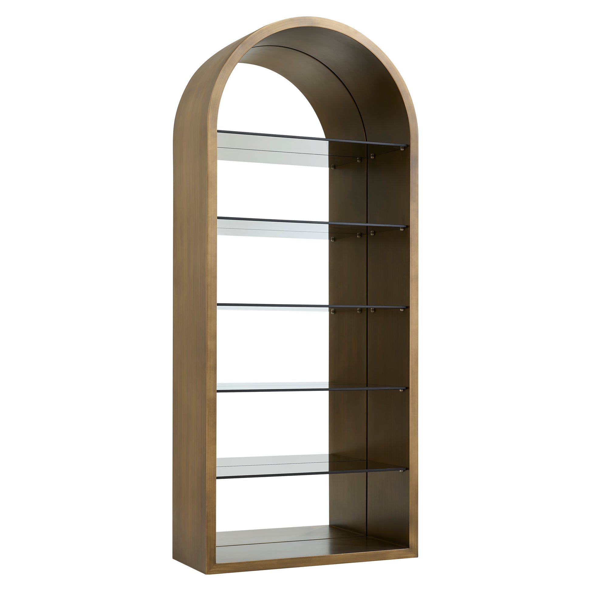 brushed gold cabinet with arched glass design for modern interiors