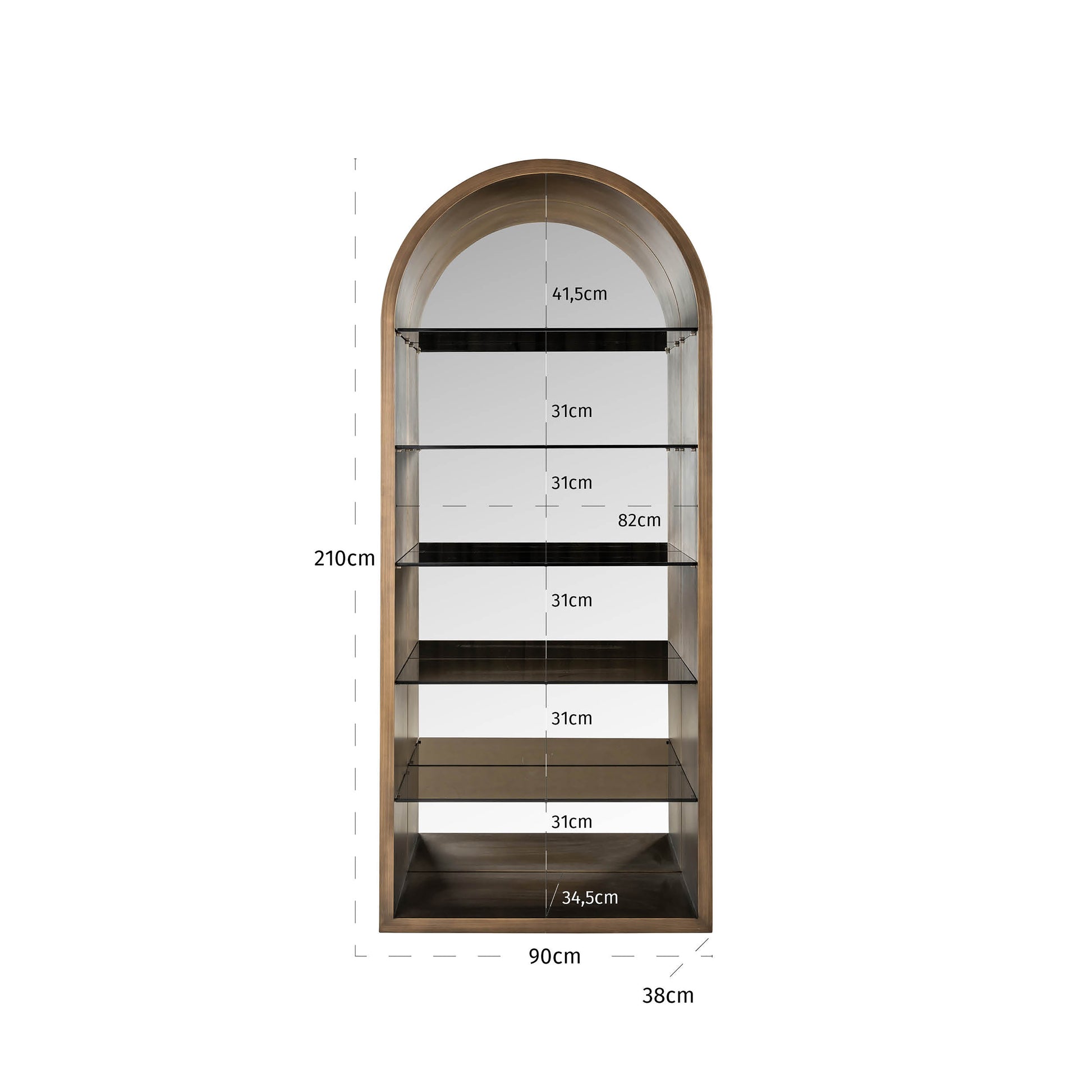 brushed gold cabinet with arched glass design for modern interiors