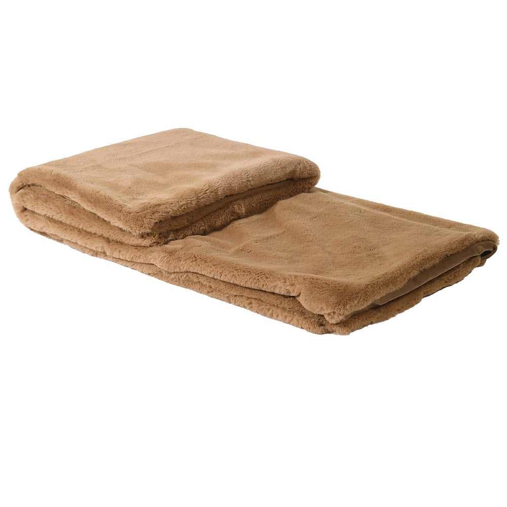 Luxury brown rabbit fur throw with soft plush texture