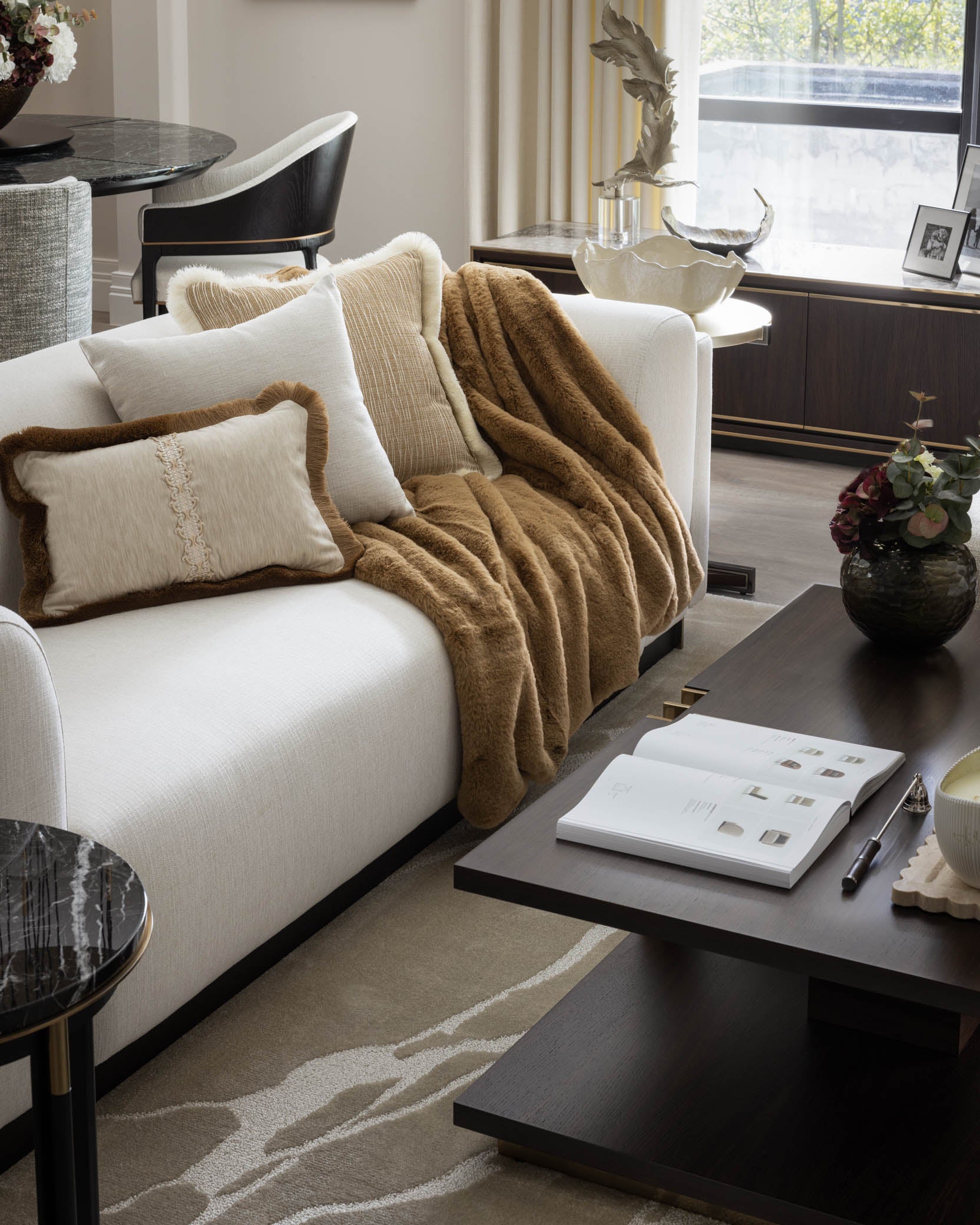 Luxury brown rabbit fur throw with soft plush texture