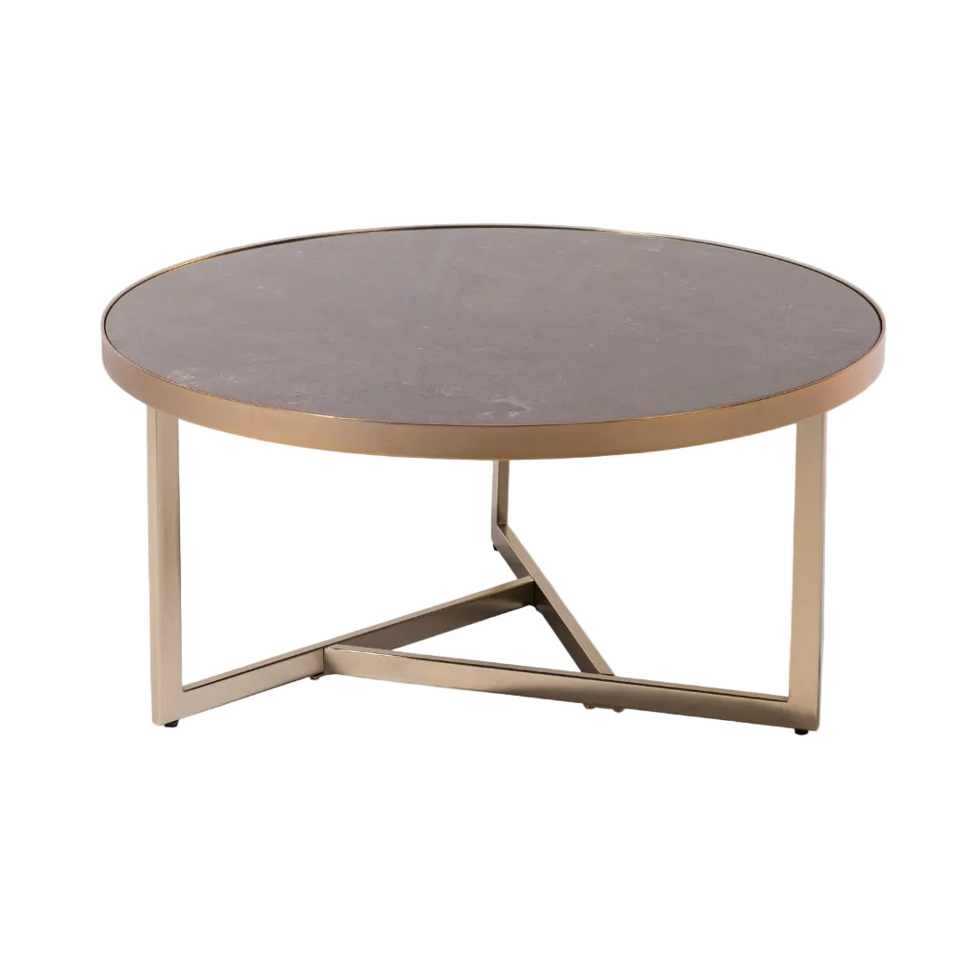 caviar marble top coffee table with champagne gold finish 