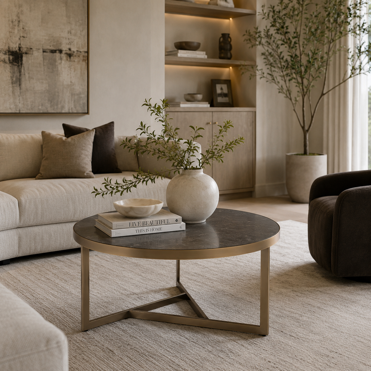 caviar marble top coffee table with champagne gold finish 