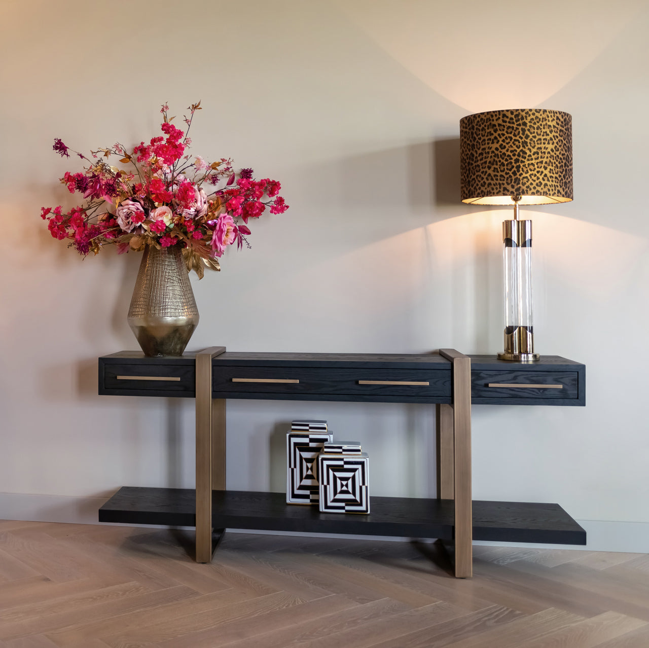Sideboard tv unit  in Dark Wood with brass handles 