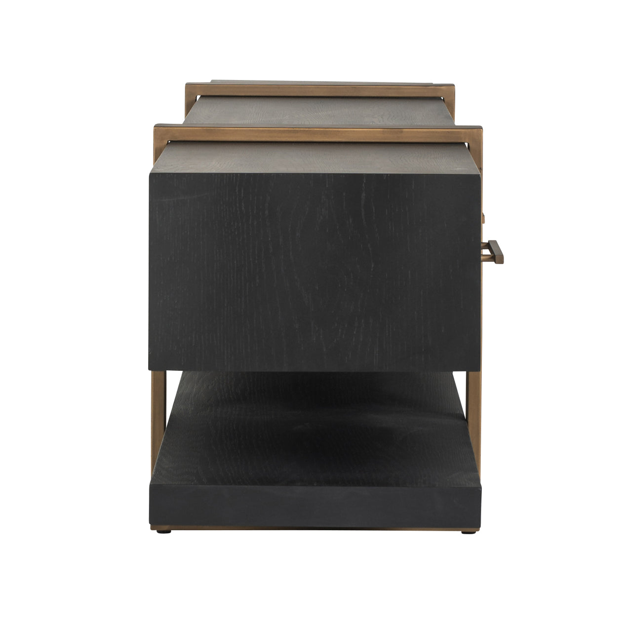 Dark wood and gold media unit with storage drawers 